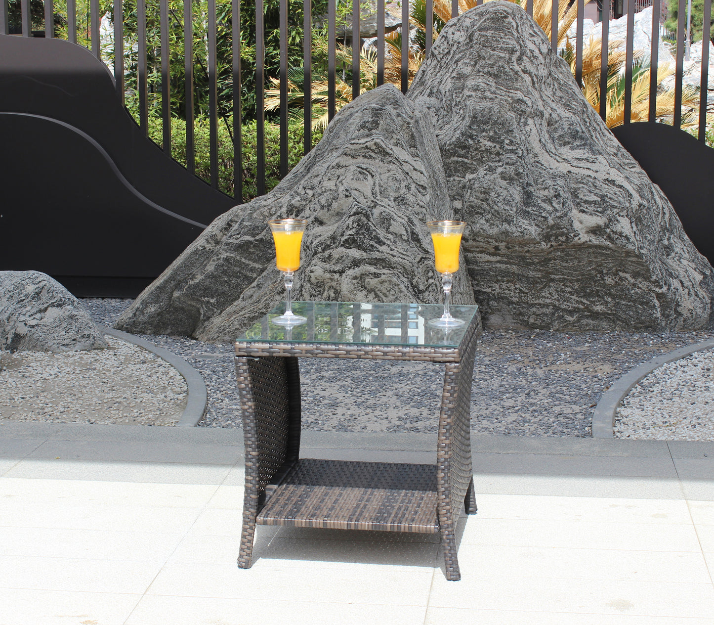 Elegant Outdoor Rattan Coffee Table with Tempered Glass Top