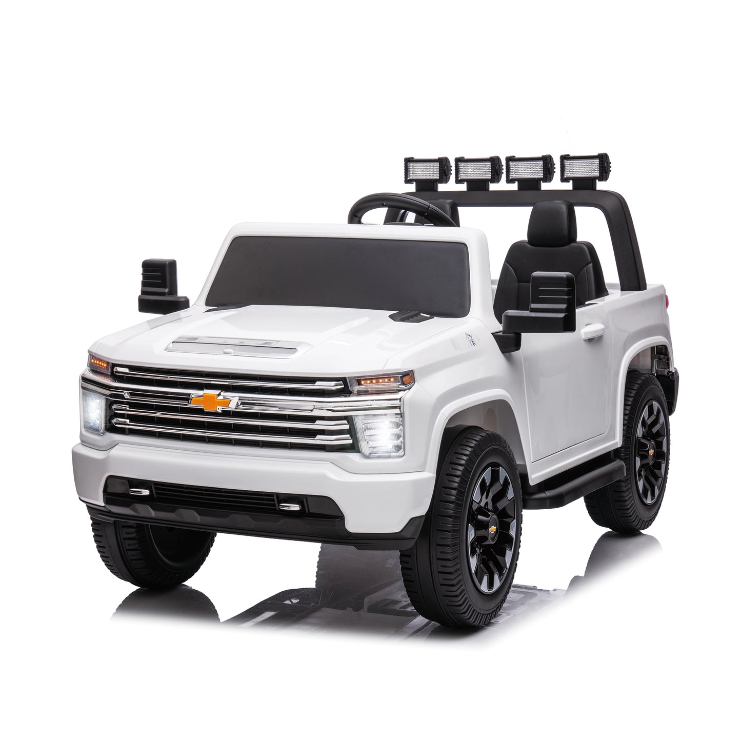 White, 24V 2 Seater Ride On Truck Car, Licensed Chevrolet Silverado HD Electric Car for Kids, 4WDmotors, with2.4G Remote Control, Metal Suspension, Soft Start, FM/Bluetooth/Music, LED Light,Toys Gifts