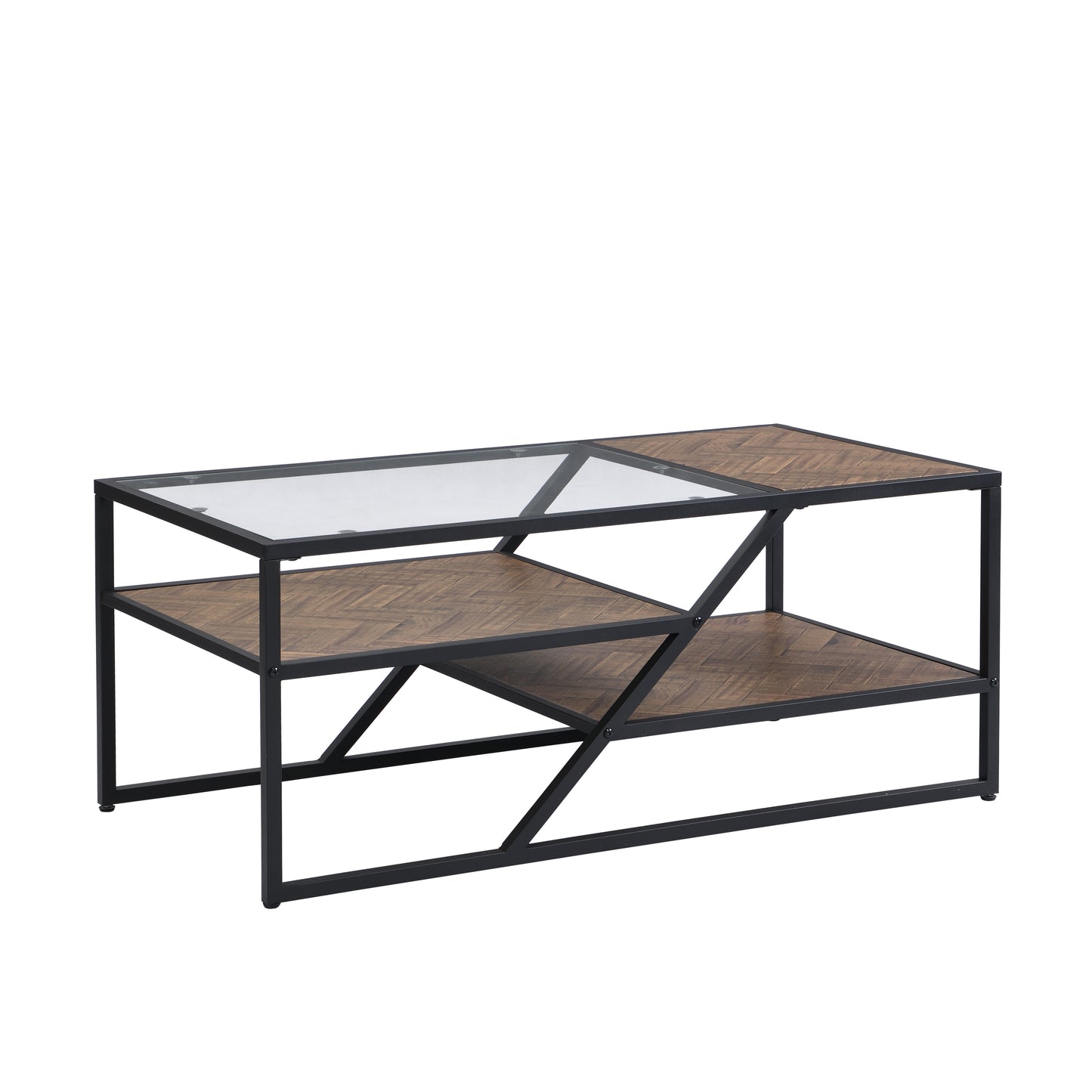 Sleek Black Coffee Table with Tempered Glass Top and Storage Shelf: Ideal for Living Room and Bedroom