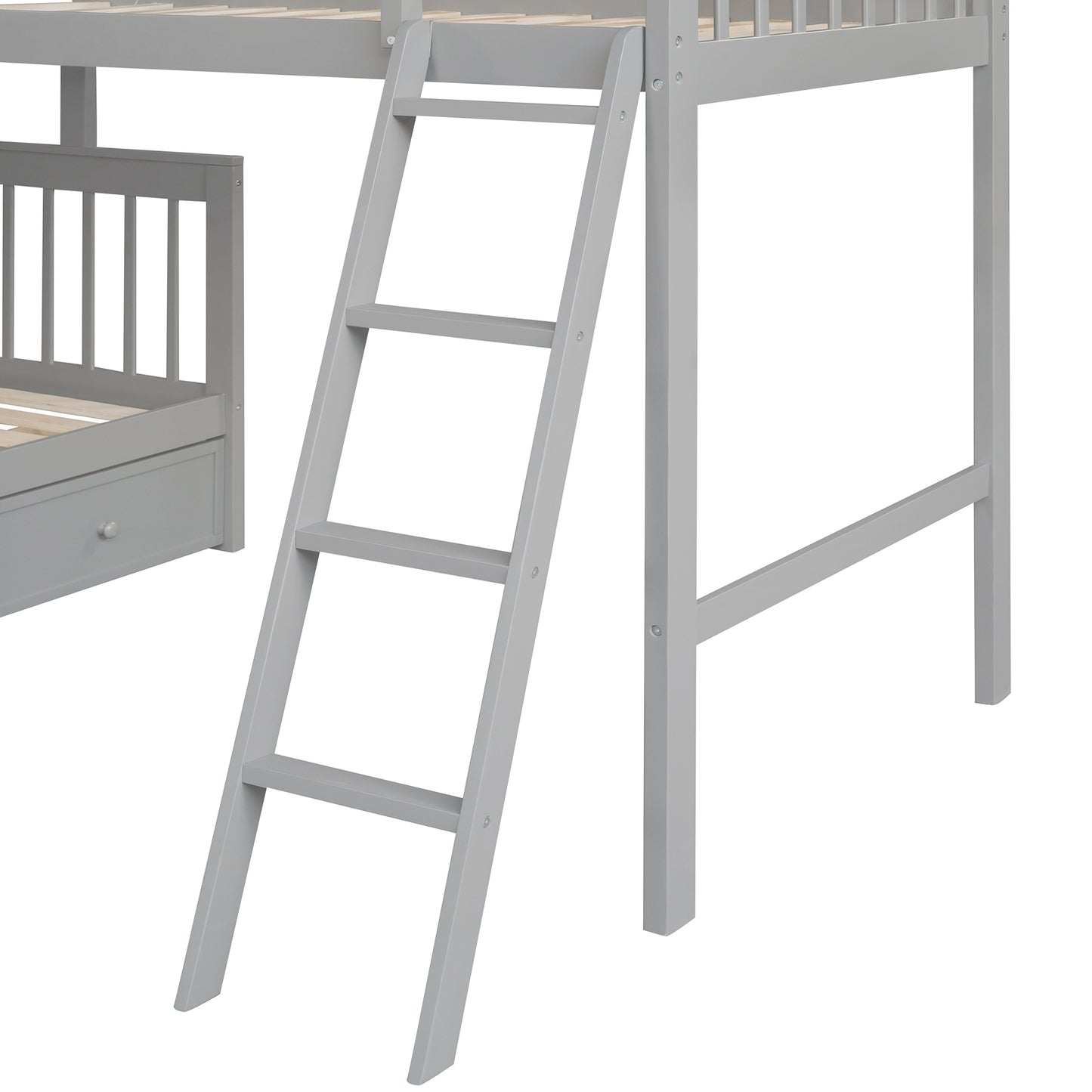 Gray Twin over Full L-Shaped Bunk Bed with Storage Drawers