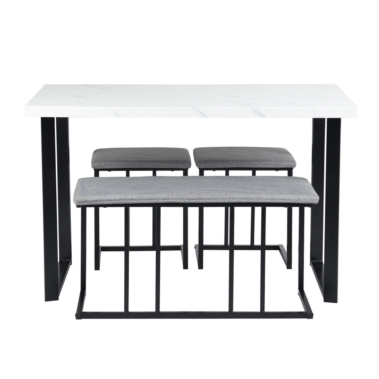 4-Piece Dining Table Set, Counter Height Set with One Long Bench and Two Stools, Modern Space Saving Design, Suitable for Kitchen, Room, Restaurant, white & grey