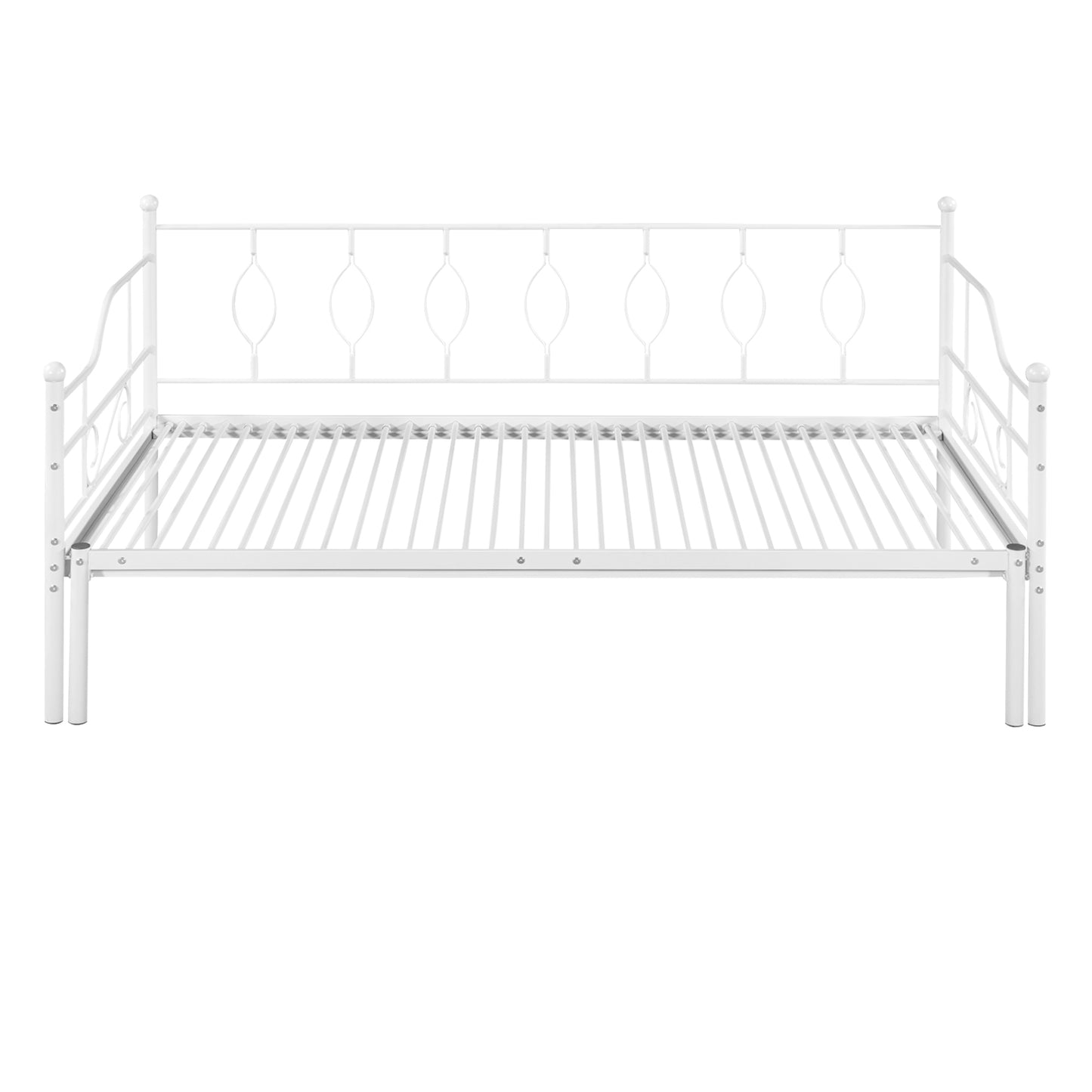 Twin Size Metal Daybed with Trundle, Daybed with Slat No Box required White