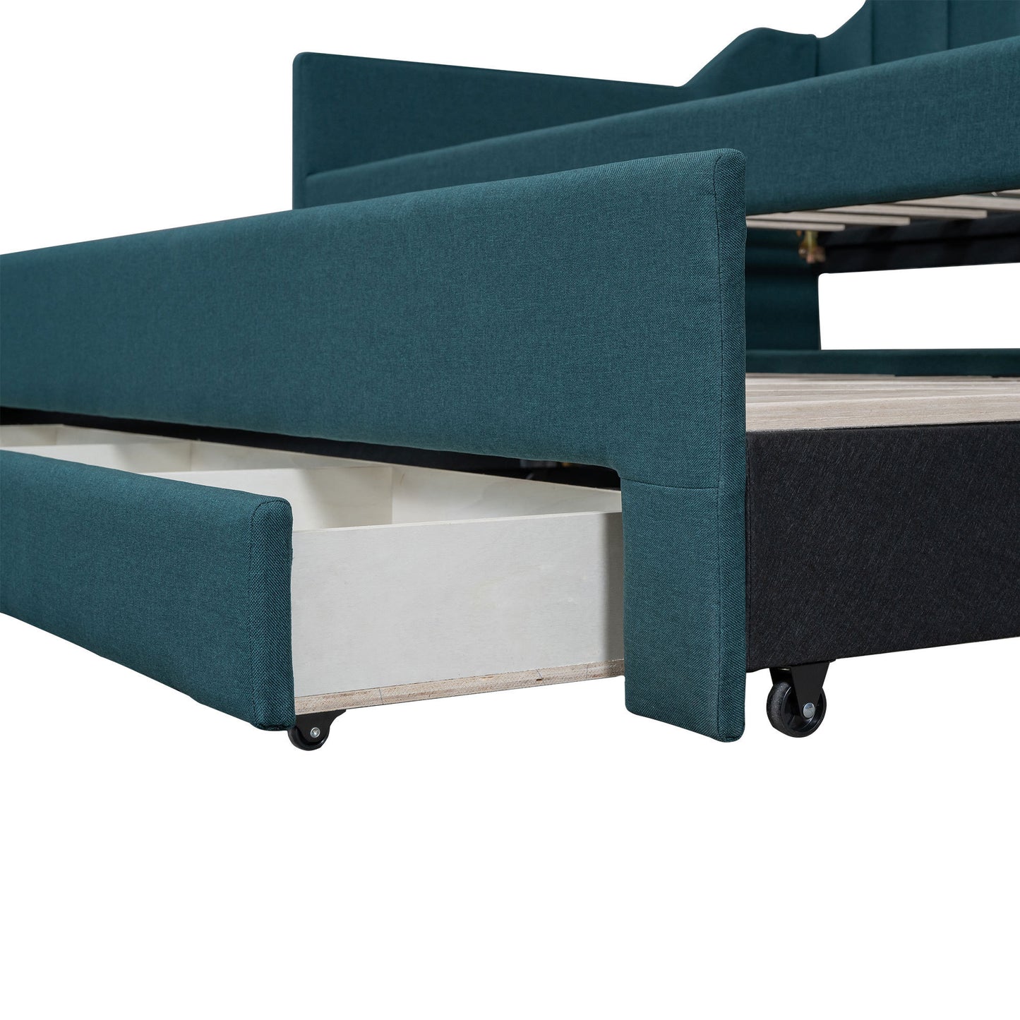 Twin Size Upholstered Daybed with Trundle and Three Drawers,Green