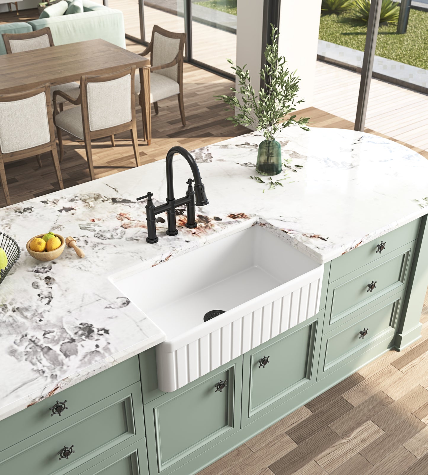 Undermount White Farmhouse Kitchen Sink with Deep Single Bowl