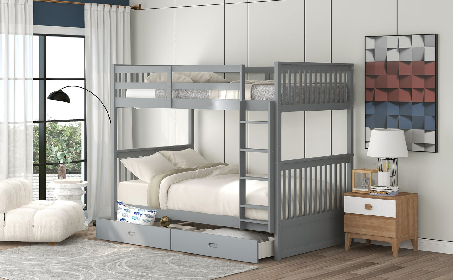 Gray Twin Bunk Bed with Two Drawers - Maximized Space and Versatile Galore