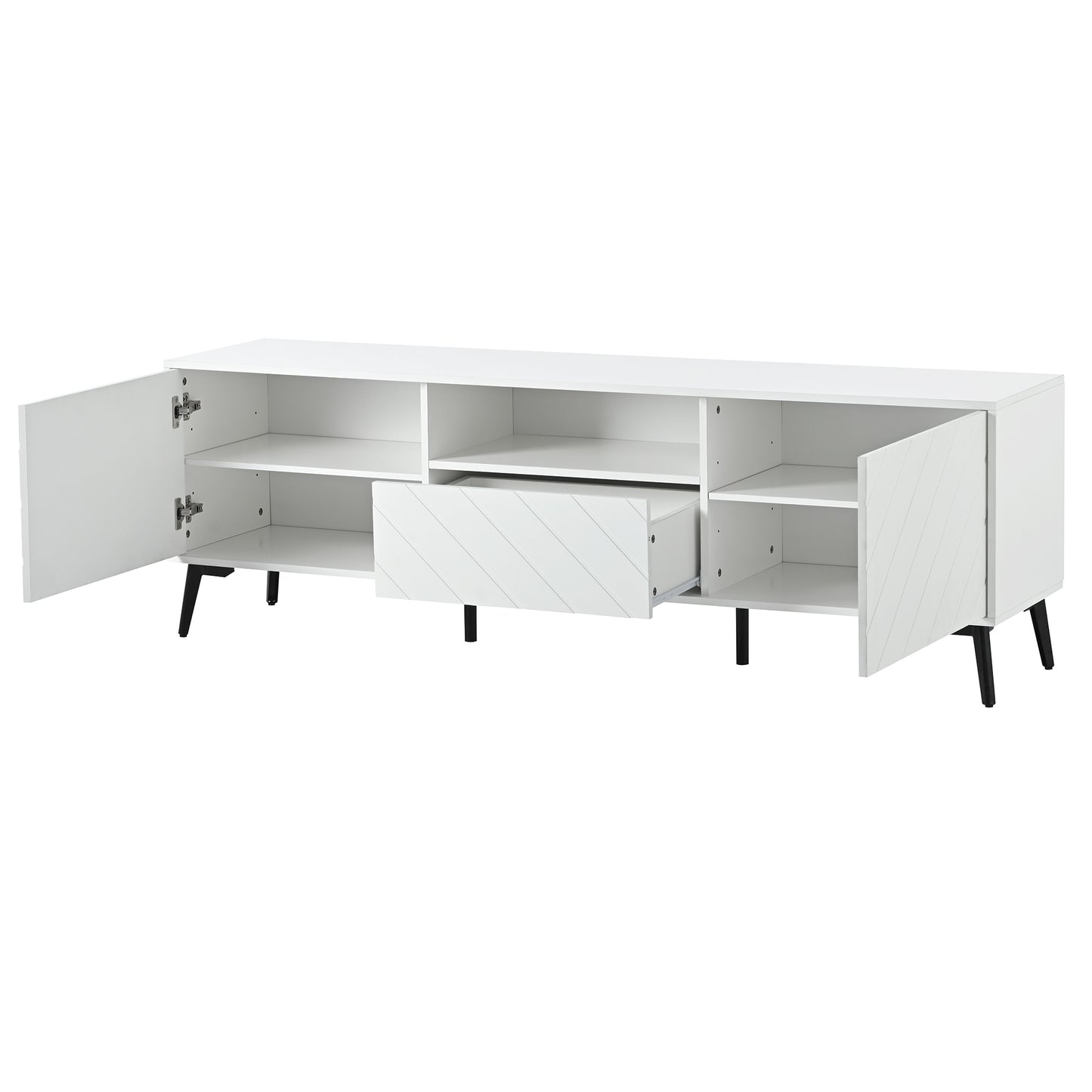 Contemporary TV Console with Adjustable Shelves and Metal Feet for TV up to 70 inch, Living Room Media Stand with Drawer