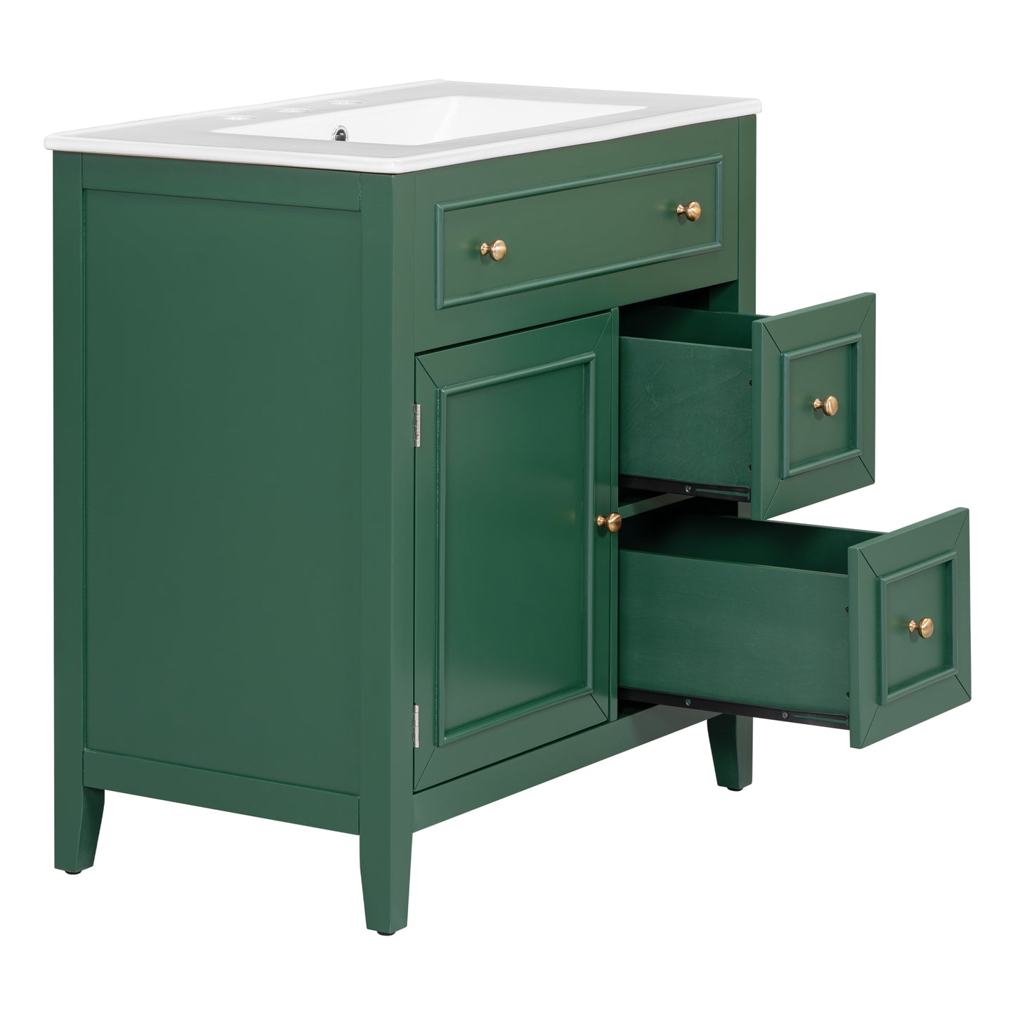 30" Bathroom Vanity with Sink Top, Bathroom Vanity Cabinet with Door and Two Drawers, Solid Wood Frame, One Package, Green