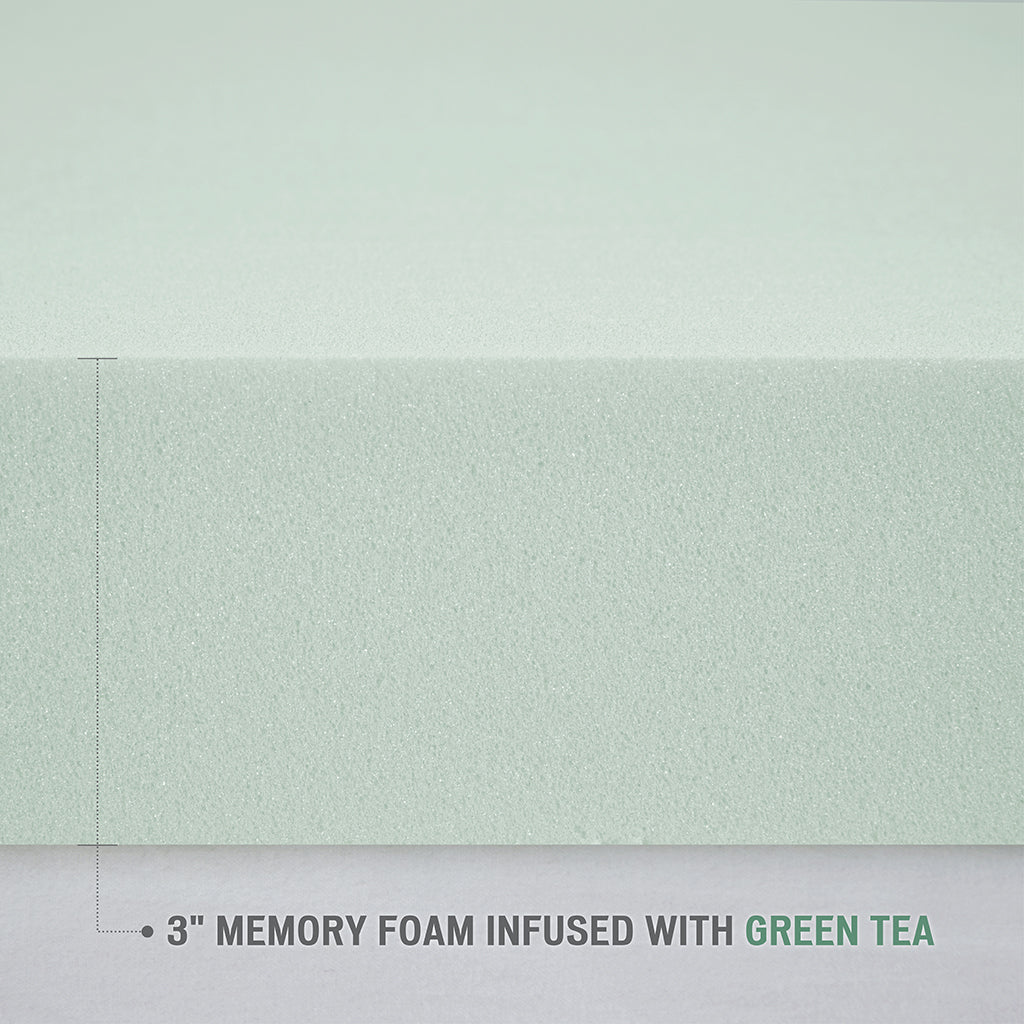 3" Green Tea Foam Topper with Cooling Removable Cover