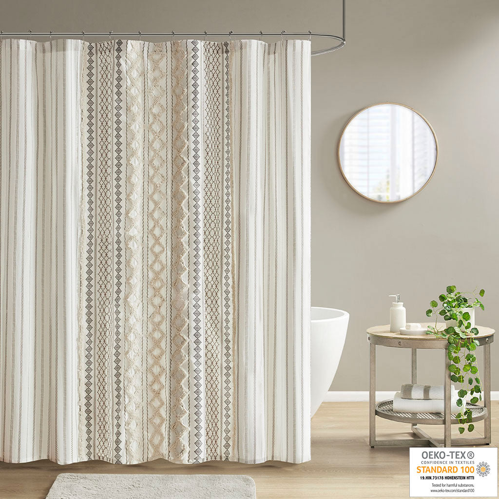 INK+IVY Imani Cotton Aztec Shower Curtain with Chenille Trim