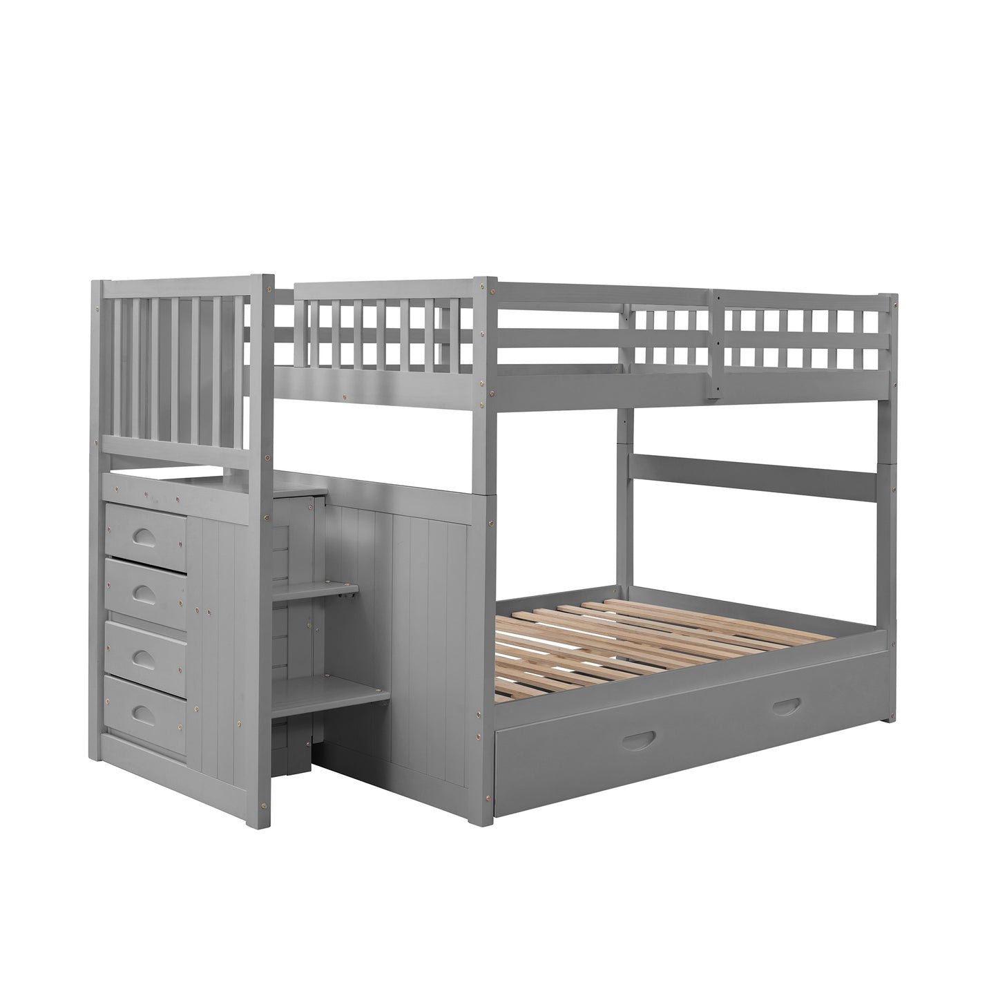 Gray Stairway Full-Over-Full Bunk Bed with Twin Trundle and Storage