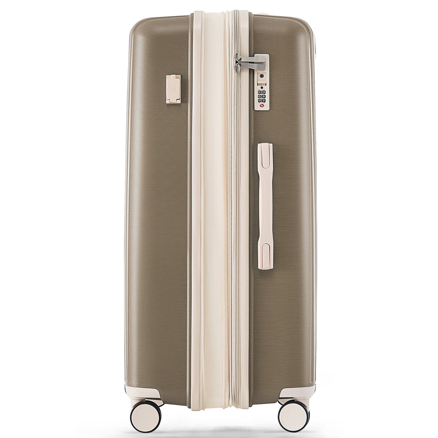 Luggage Sets 3 Piece Suitcase Set 20/24/28 with USB Port,Carry on Luggage Airline Approved,PP Lightweight Suitcase with Spinner Wheels, light brown