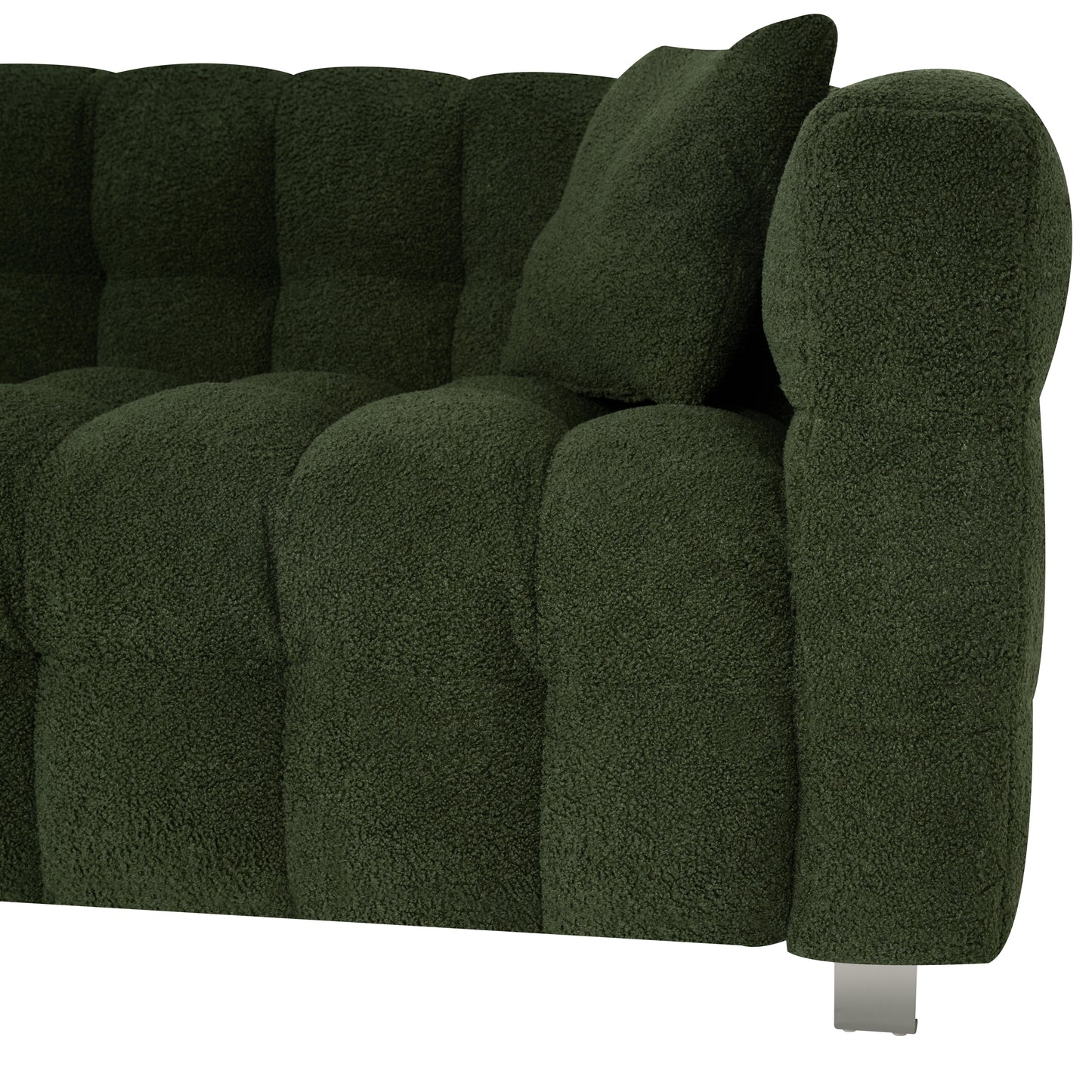 Green teddy fleece sofa 80 "discharge in living room bedroom with two throw pillows hardware foot support