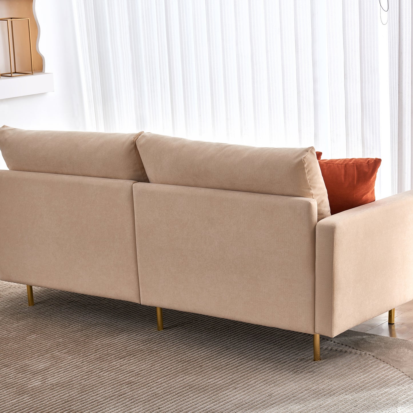 72.8 Beige Linen Sofa with Adjustable Arm Table Tray and Tool-Free Assembly