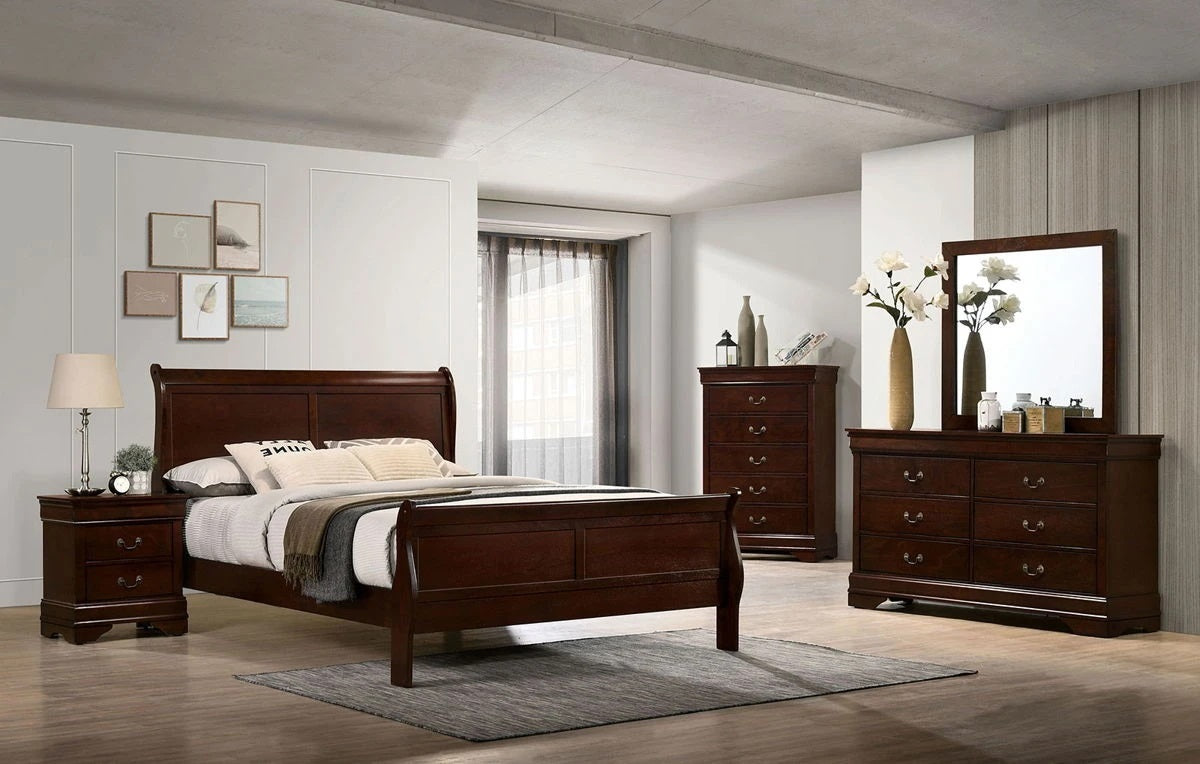 California King Size Bed Cherry Louis Phillipe Solidwood 1pc Bed Bedroom Sleigh Bed