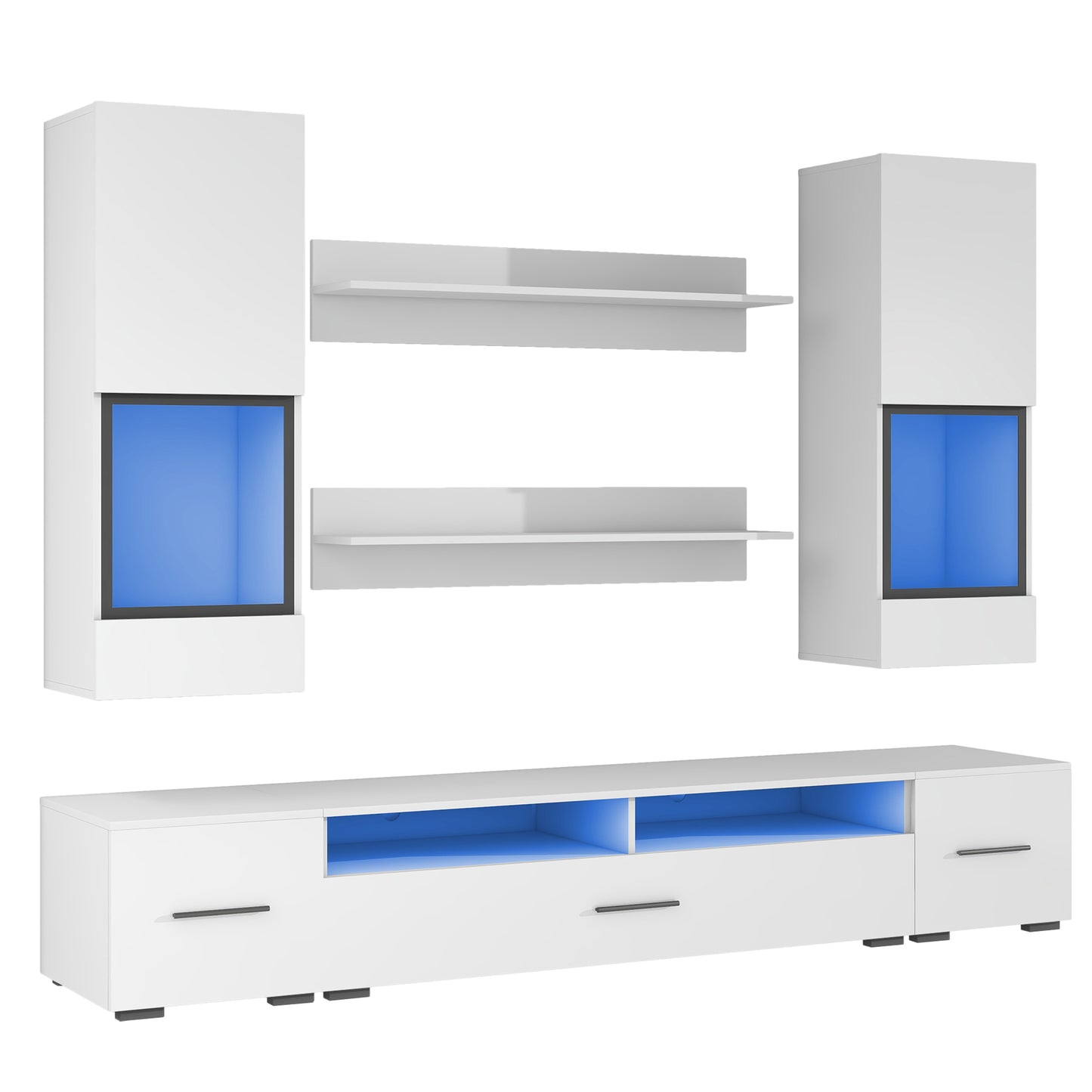 Elegant White Floating TV Stand Set with LED Lights - Versatile Minimalist Entertainment Center for Large TVs