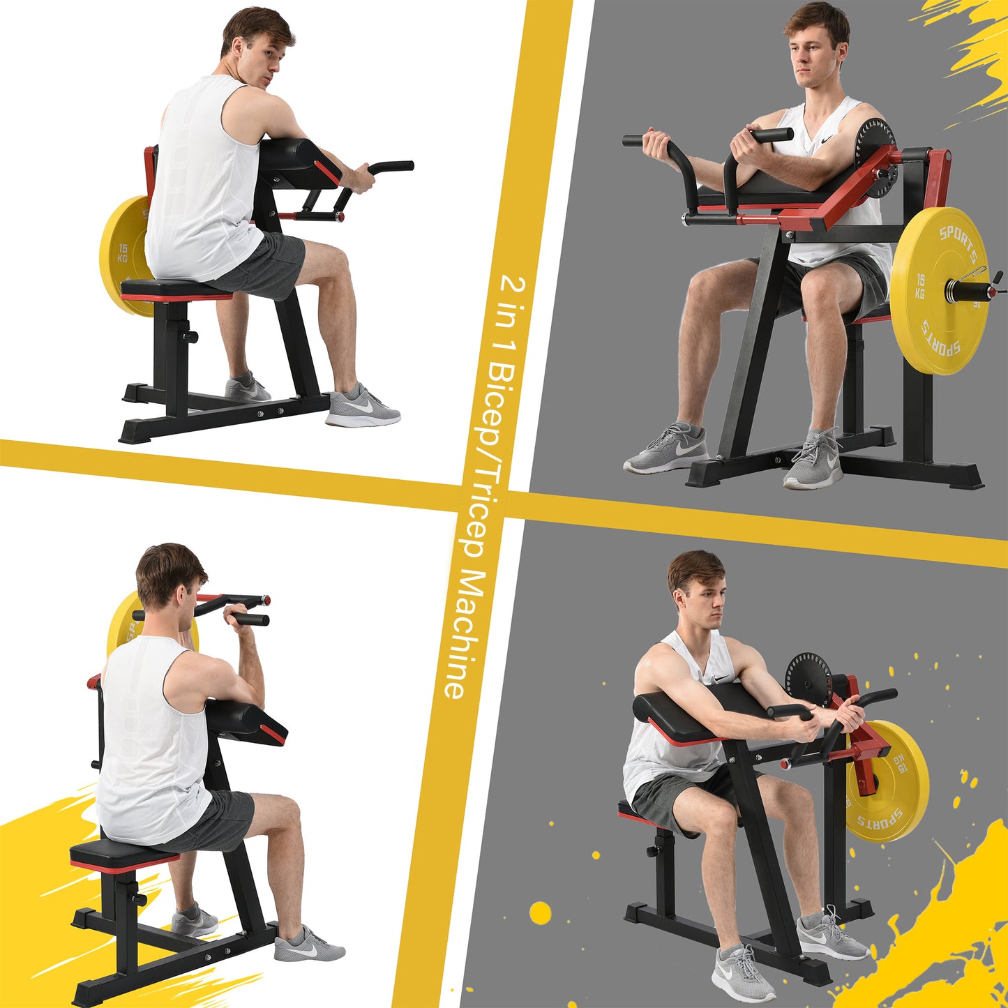 Bicep Tricep Curl Machine with Adjustable Seat, Bicep Curls and Tricep Extension Machine Home Gym