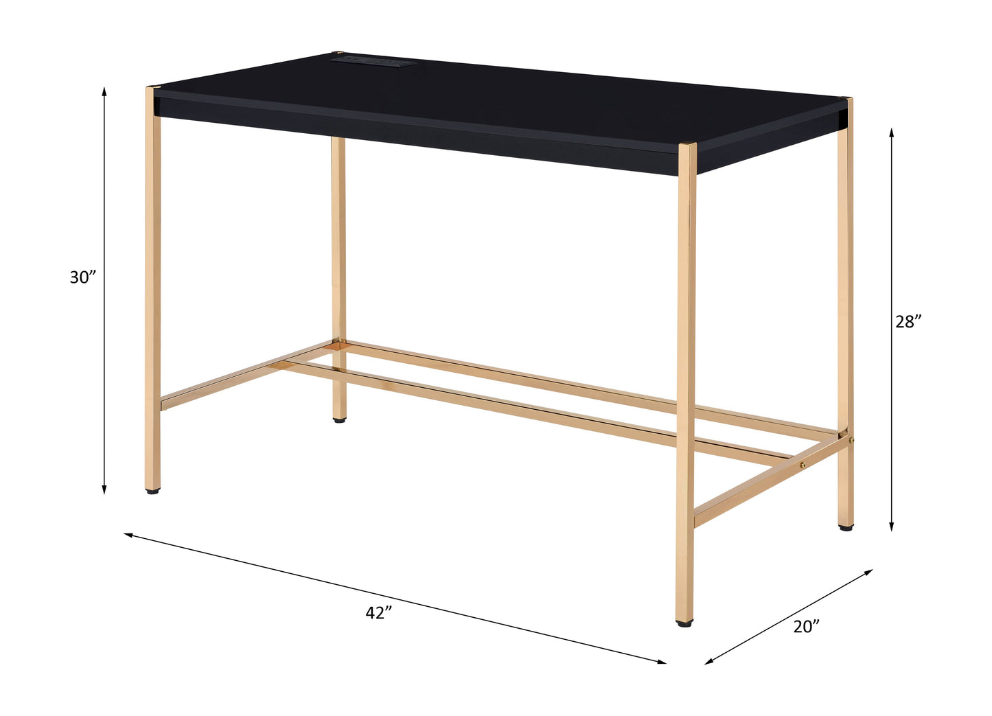 Sophisticated Black and Gold Writing Desk with USB Port - Midriaks OF00021