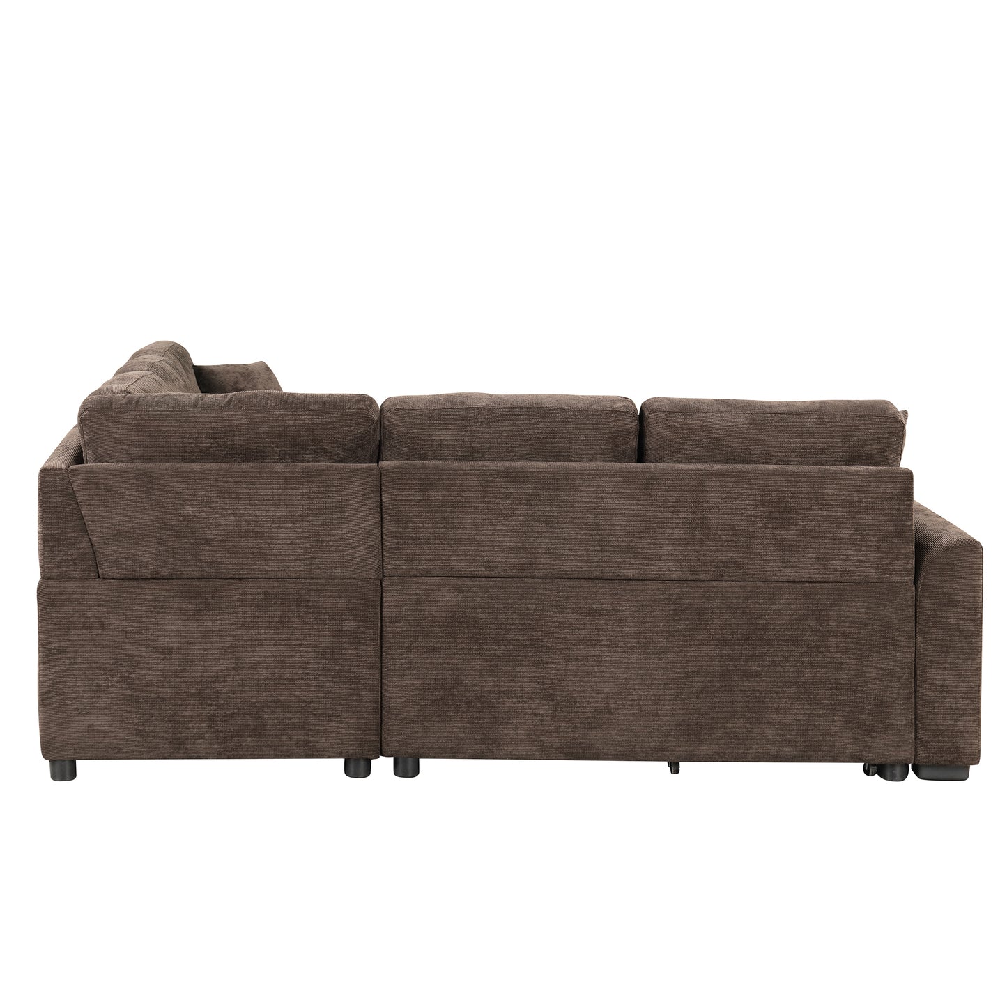 Convertible L-Shape Sleeper Sofa with USB Ports and Power Sockets, Brown