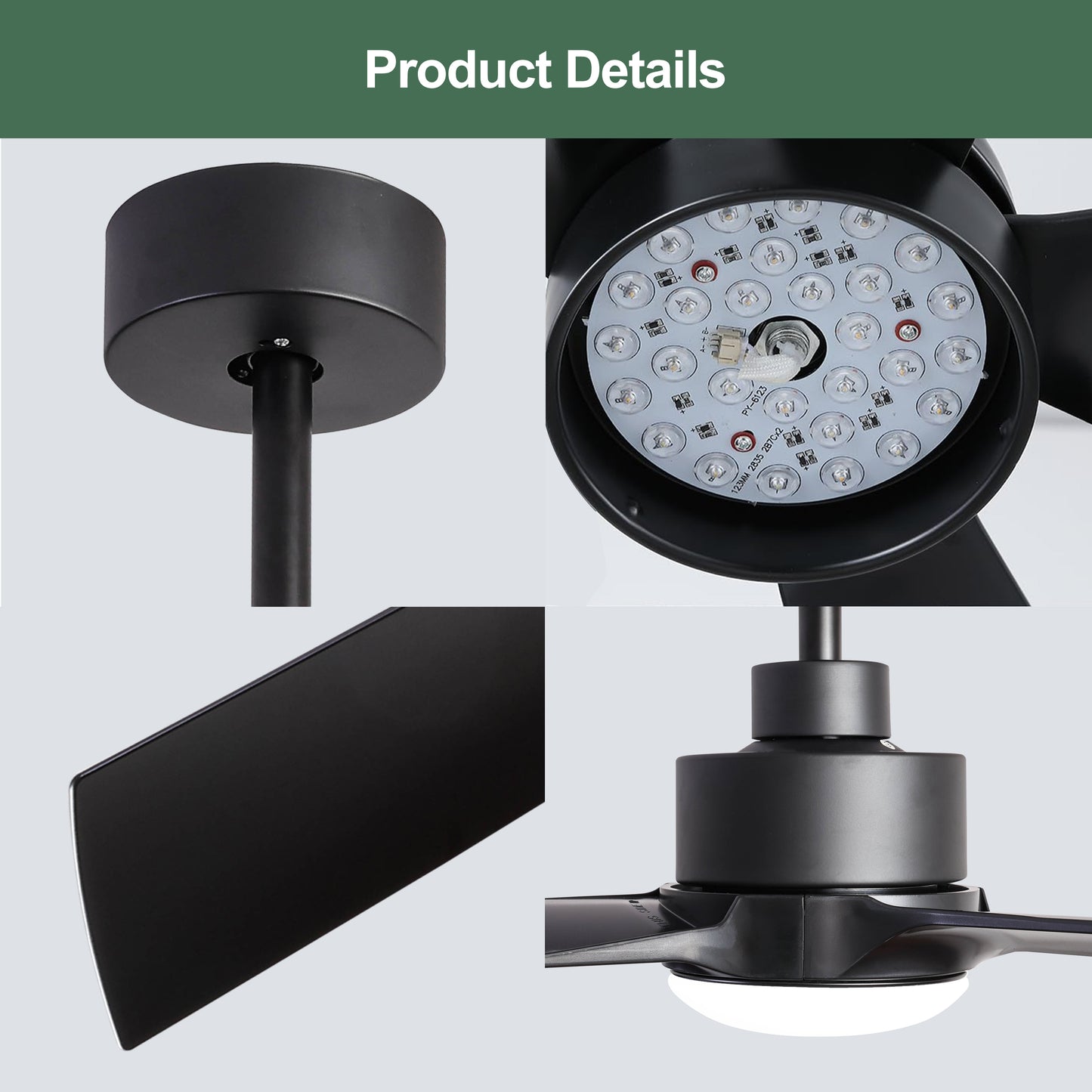 52-Inch Black Rustic Ceiling Fan with Smart Remote Control