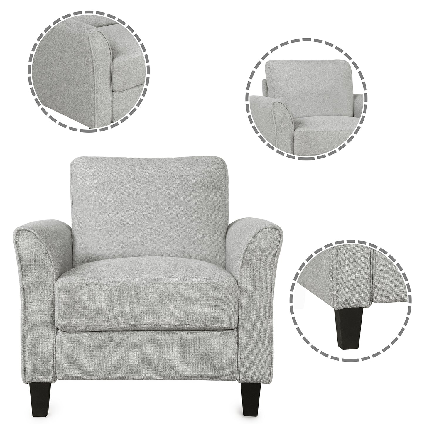 Living Room Furniture chair  and 3-seat Sofa (Light Gray)