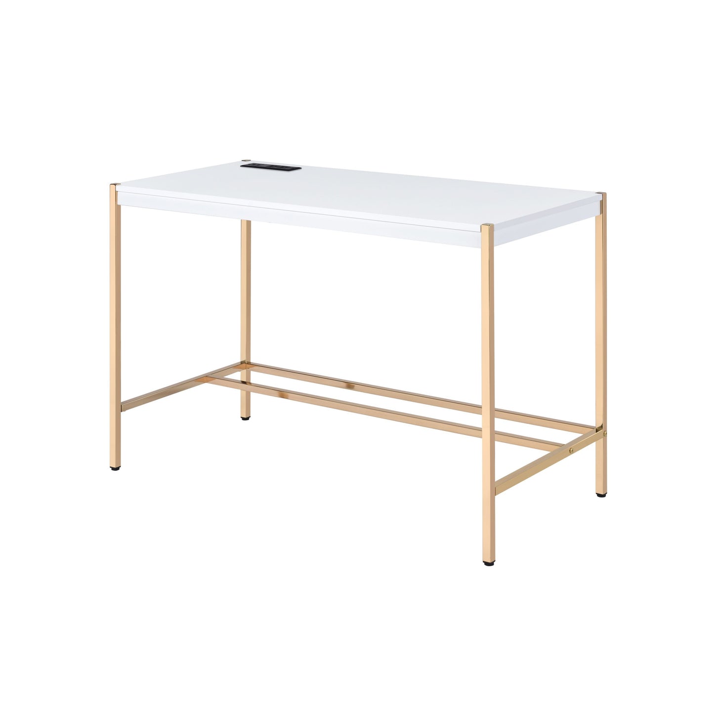 White and Gold Contemporary Writing Desk with USB Port - Midriaks OF00020