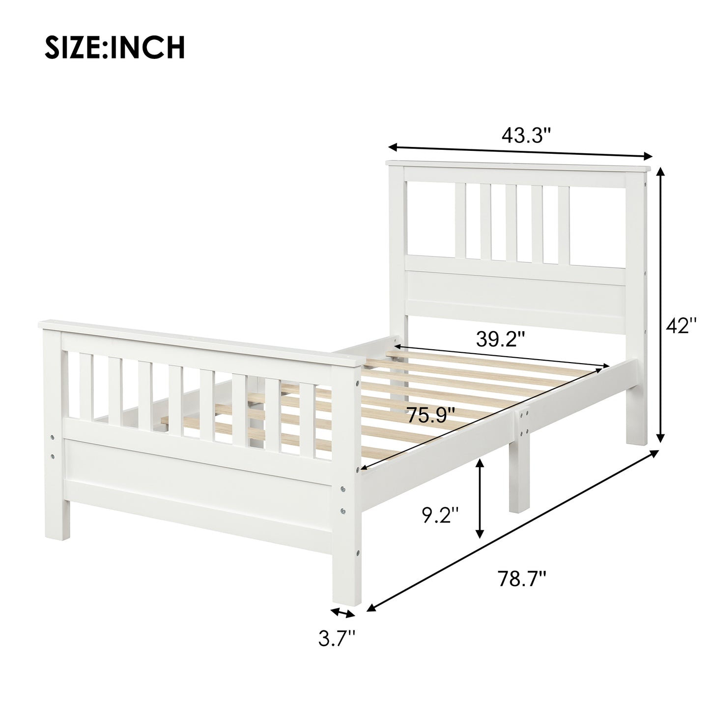 Wood Platform Bed with Headboard and Footboard, Twin (White)