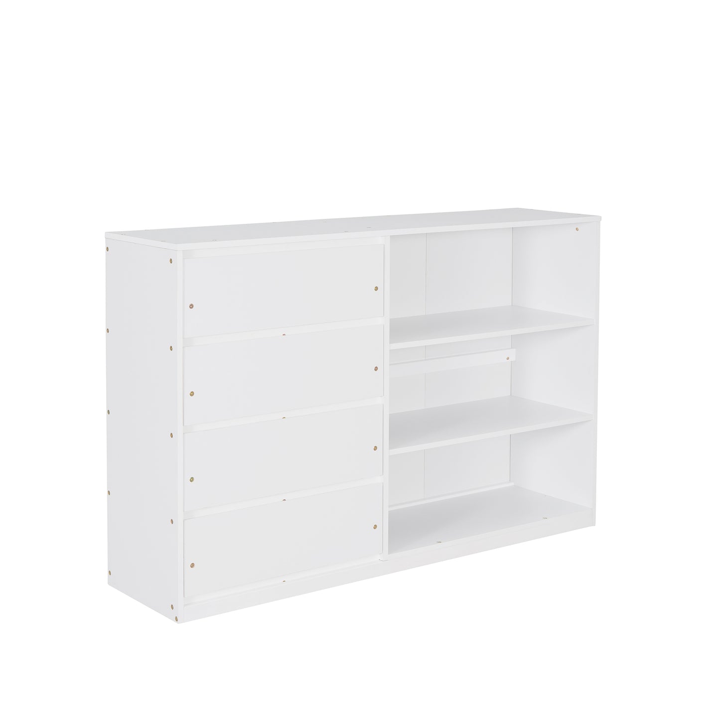 White Full over Full Bunk Bed with Storage, Shelves, and Drawers