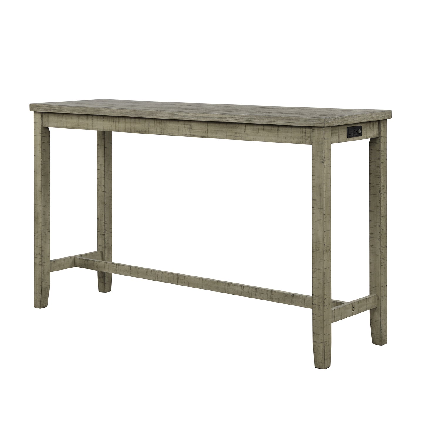 4 Pieces Counter Height Table with Fabric Padded Stools,Rustic Bar Dining Set with Socket,Gray Green