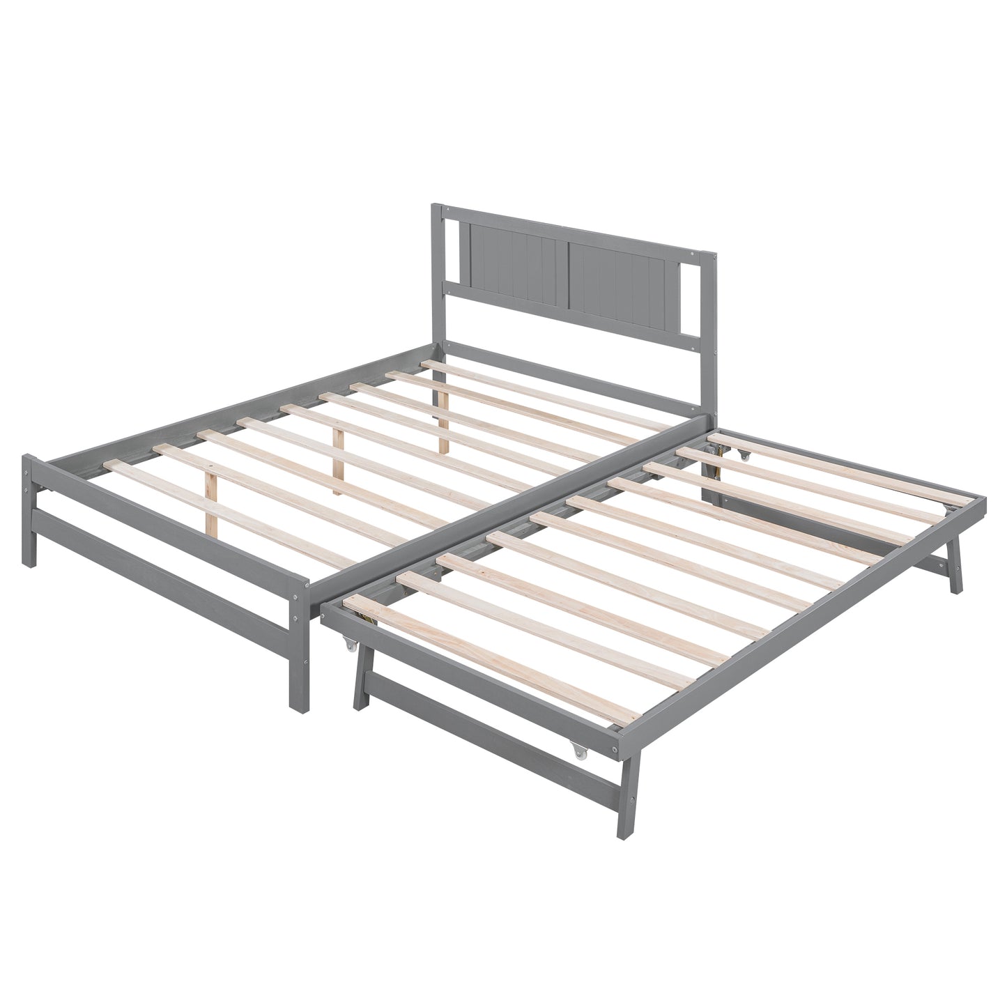 Full Size Platform Bed with Adjustable Trundle,Gray