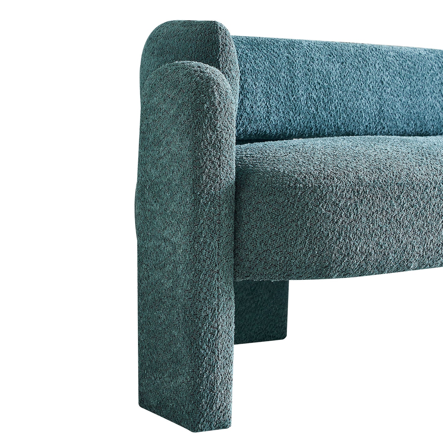 Green Boucle Upholstered Modern Sofa with Rolled Arms