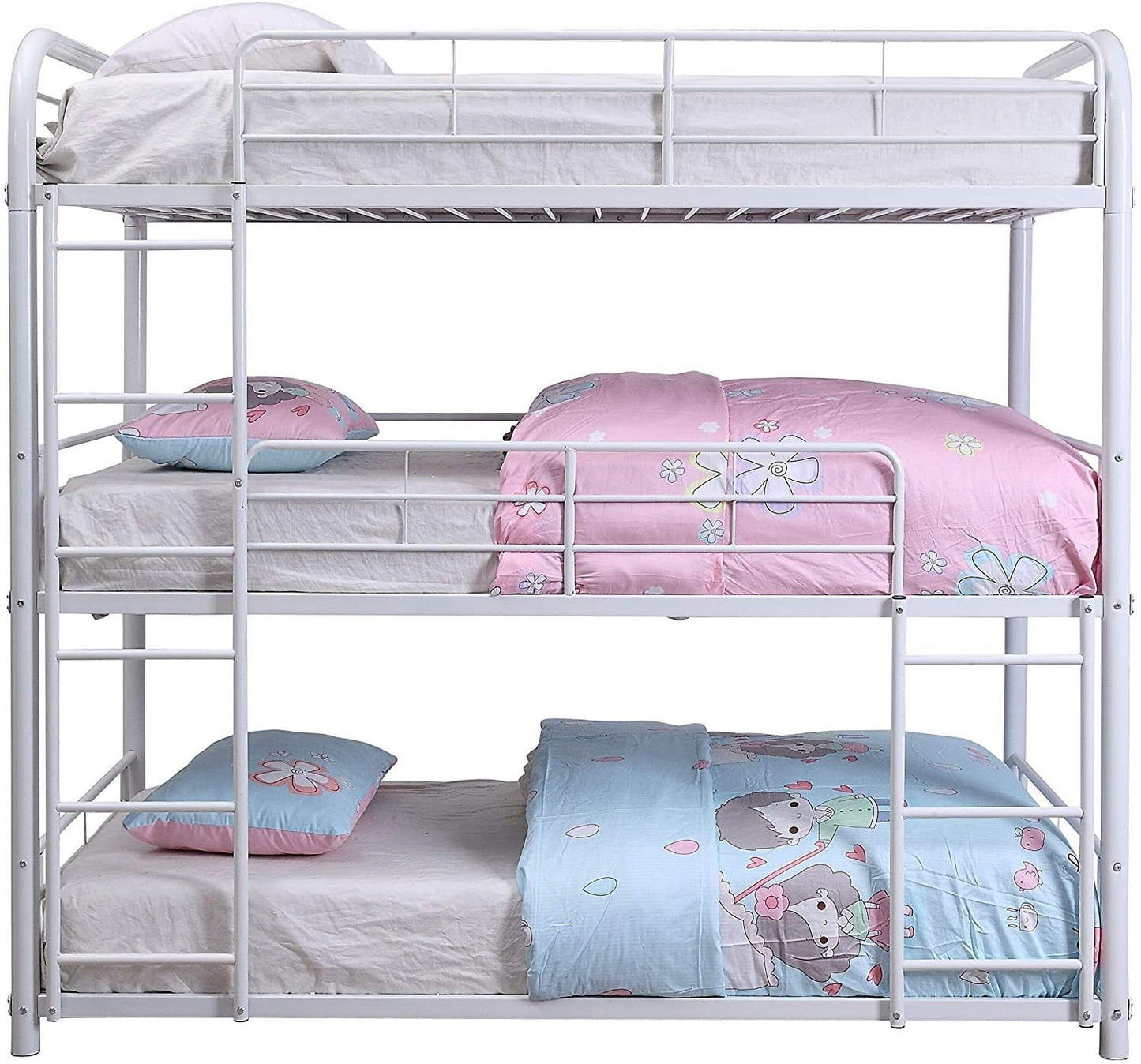 Triple Metal Bunk Bed in White - Stylish Space-Saving Sleep Solution