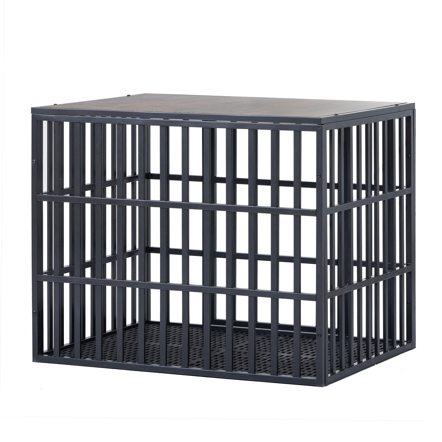 NEW HEAVY DUTY DOG CRATE FURNITURE FOR LARGE DOGS WOOD & STEEL DESIGN DOG CAGE INDOOR & OUTDOOR PET KENNEL 38X30X32INCH PET PLAYPEN WITH COVER METAL DOG FENCE CRATE BLACK