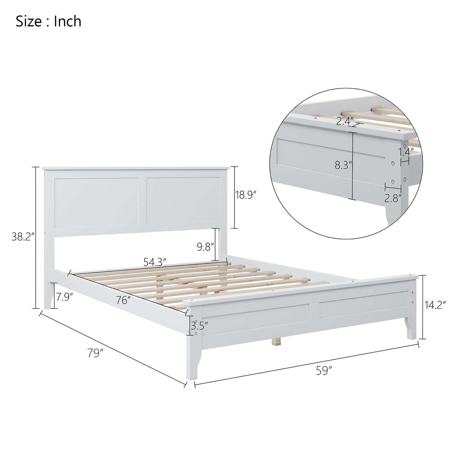 Modern White Solid Wood Full Platform Bed