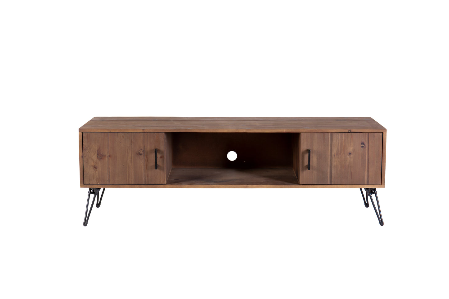 Reclaimed Wood Media Console with Storage Cabinets for Industrial Style Living Room