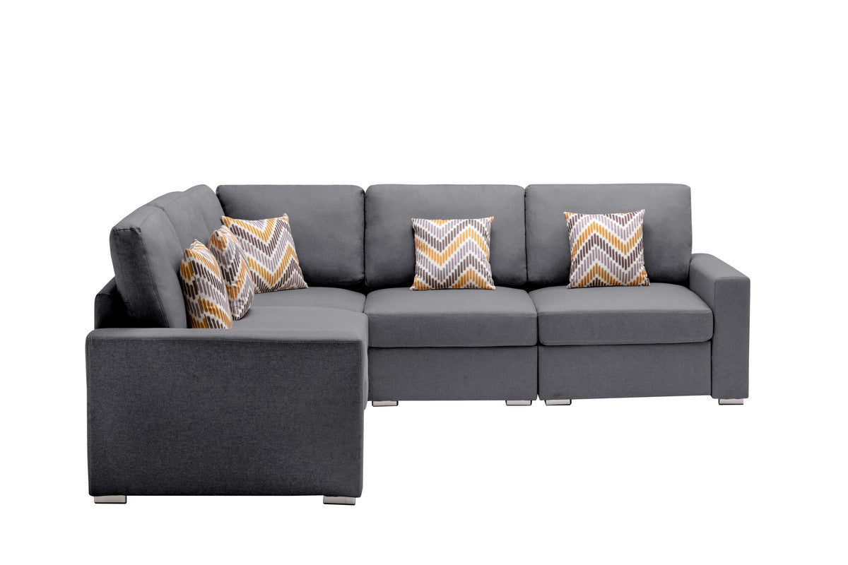 Nolan Gray Linen Fabric 5-Piece Reversible Sectional Sofa Set with Pillows and Interchangeable Legs