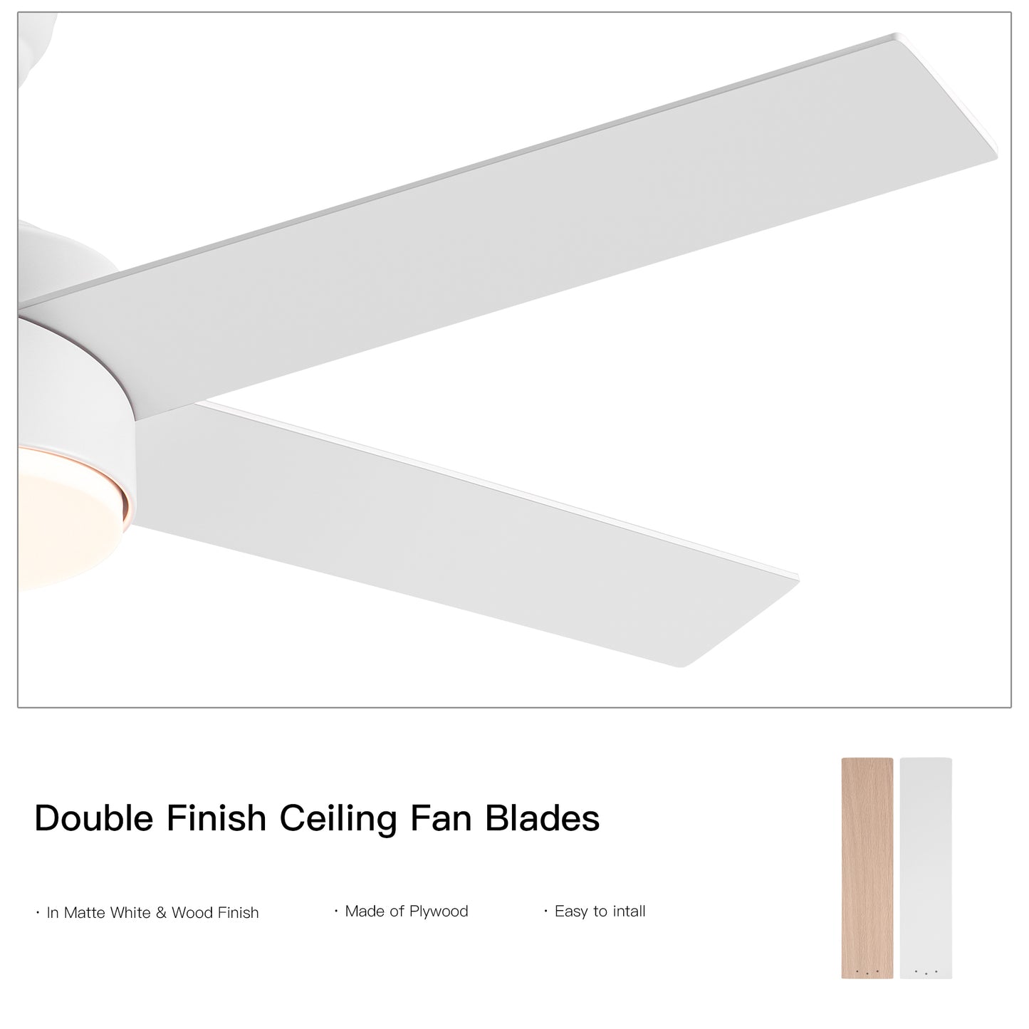 52 Inch Ceiling Fan with Integrated LED Light and White ABS Blades