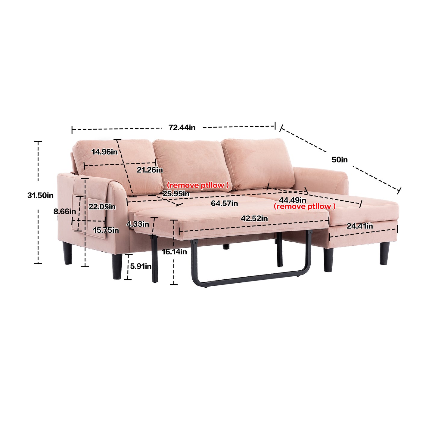 UNITED WE WIN Sectional Sofa Reversible Sectional Sleeper Sectional Sofa with Storage Chaise