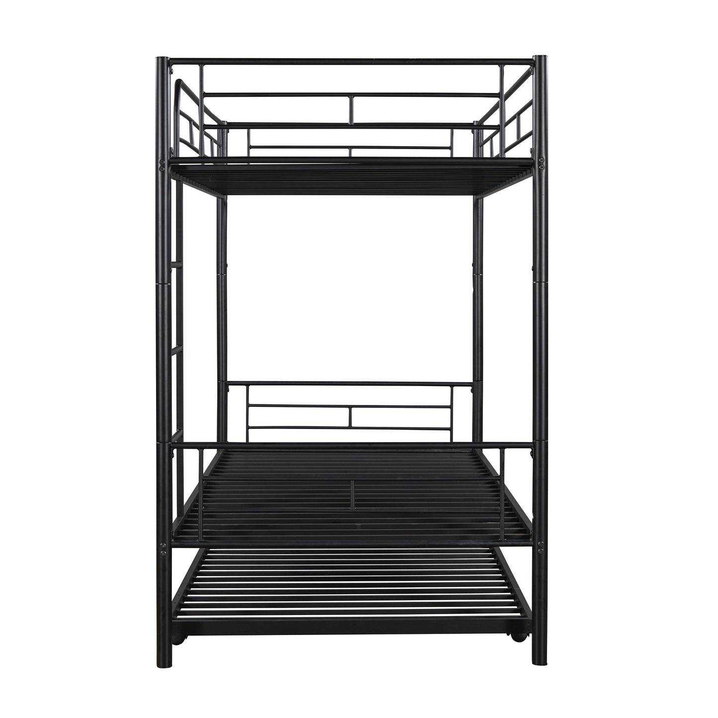 Metal Bunk Bed with Twin Trundle, Convertible Twin-Over-Twin, Black