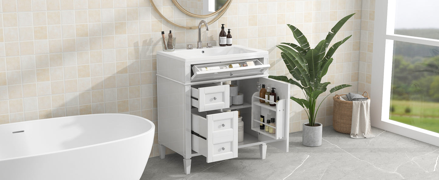 30'' Bathroom Vanity with Top Sink, Modern Bathroom Storage Cabinet with 2 Drawers and a Tip-out Drawer, Single Sink Bathroom Vanity