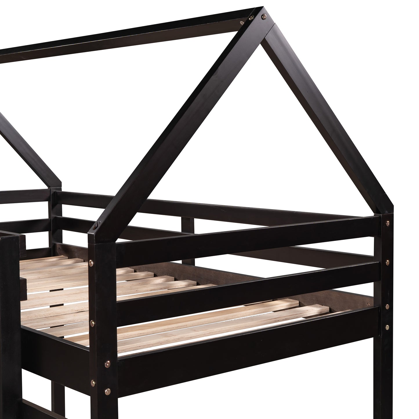 Twin Size Loft Bed with Slide, House Bed with Slide,Espresso( :WF281158AAP)