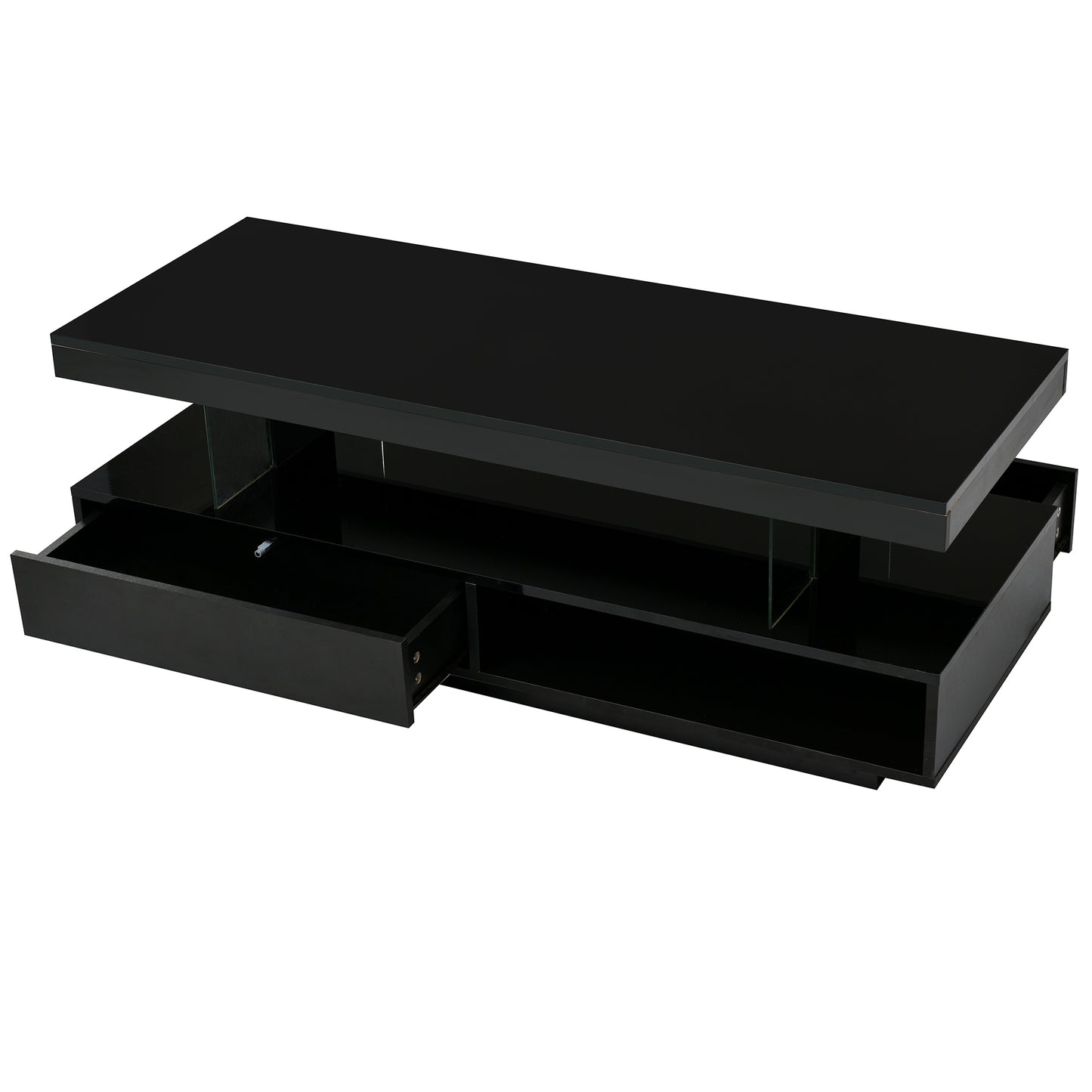 Modern Black LED Coffee Table with Storage and Display Shelves