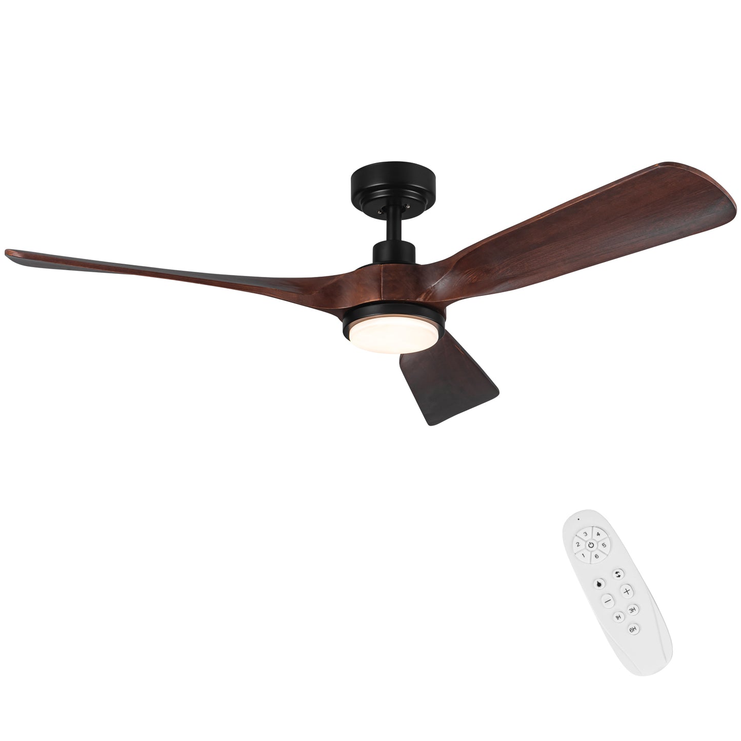 52-inch Dark Brown Wood Ceiling Fan with LED Light Kit and Remote Control