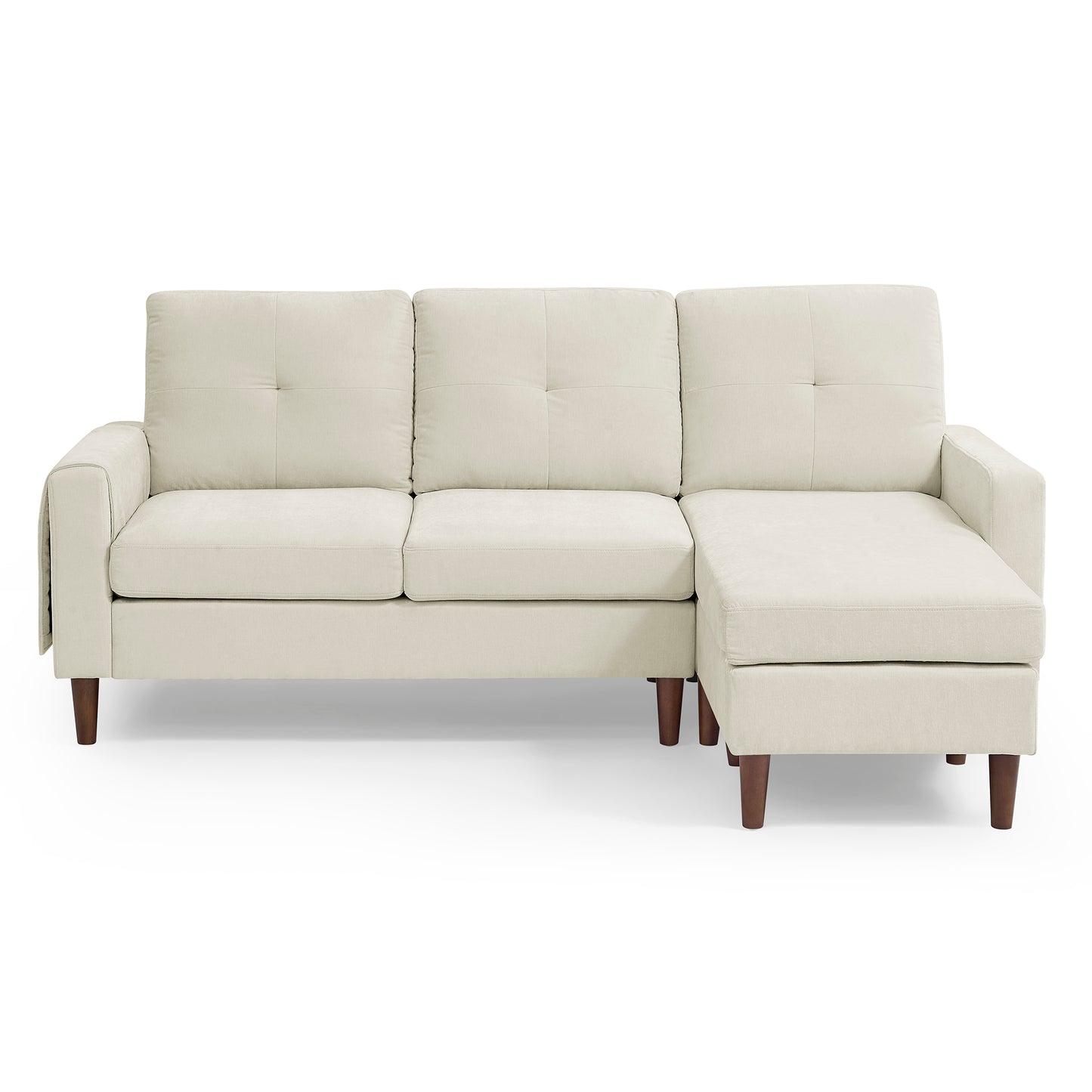 80 Convertible L-Shaped Sectional Sofa with Reversible Chaise and Removable Cushions, Beige Chenille