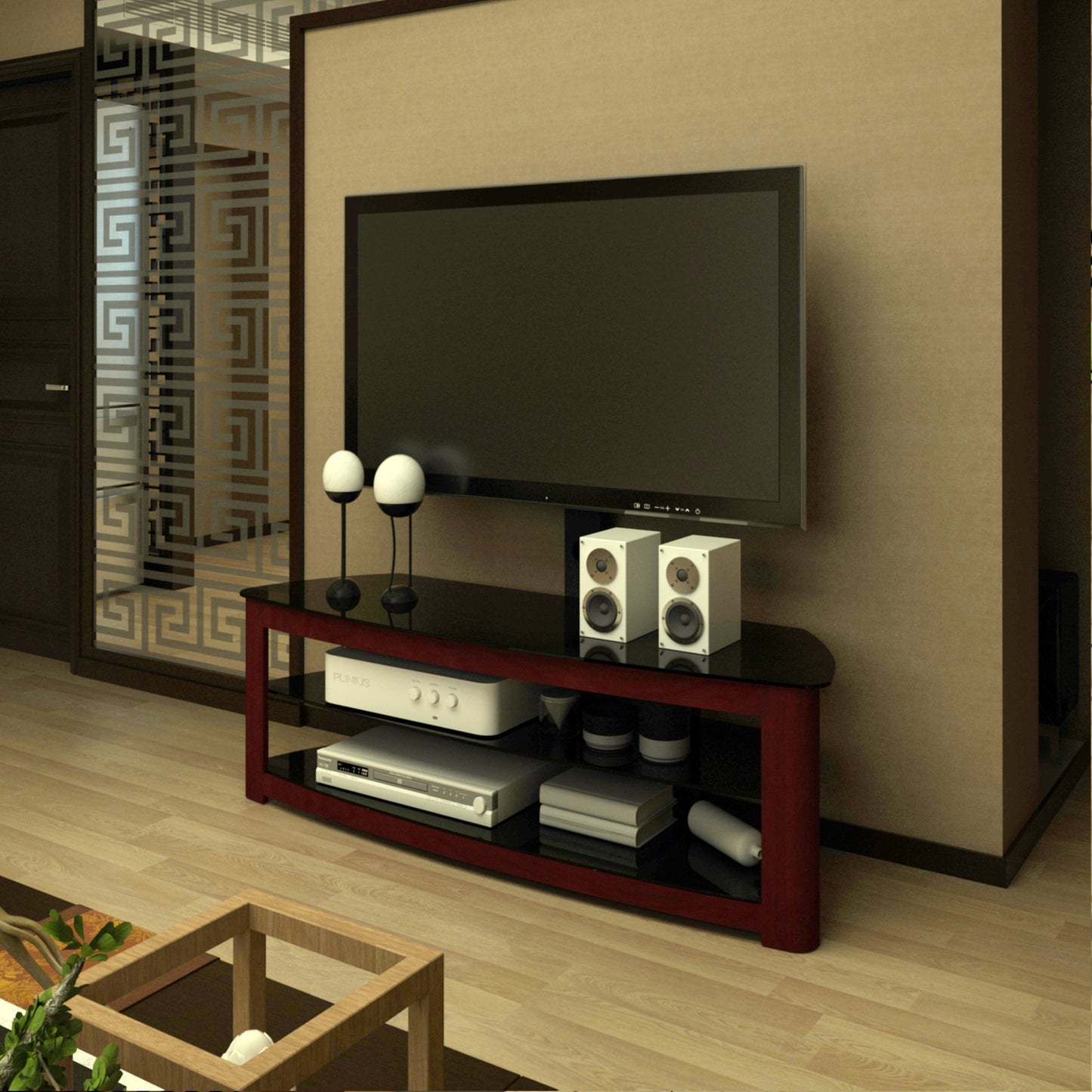 Stylish Walnut TV Stand with 2 Tier Storage and 65 TV Capacity