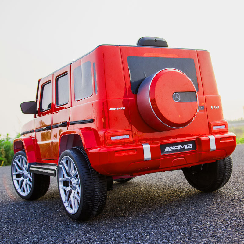 Licensed Mercedes Benz G63 Kids Ride On Car, 12V Electric Vehicle with Remote Control, Double Open Doors, Music, Bluetooth, Wheels Suspension, Battery Powered for Children Boy Girl (Red)