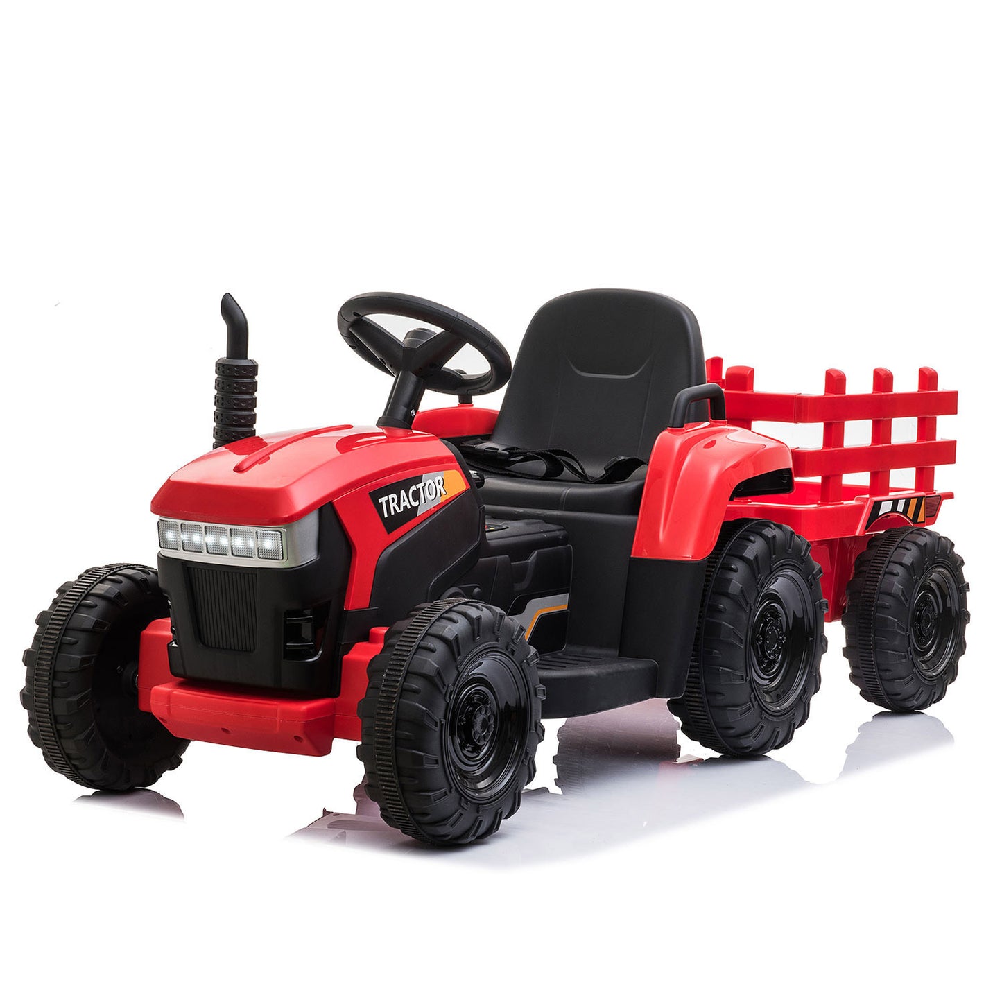 Red 12V Kids Ride-On Tractor with Removable Trailer and Music