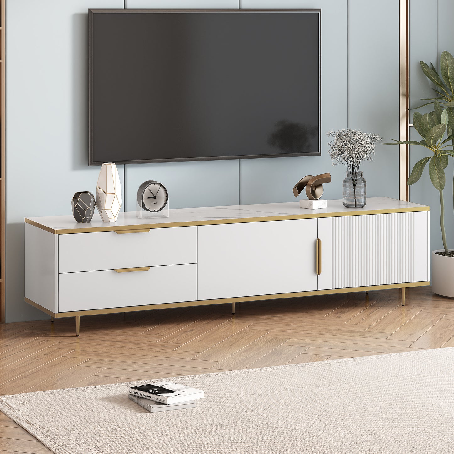 Luxurious Marble-Top TV Stand with Ample Storage