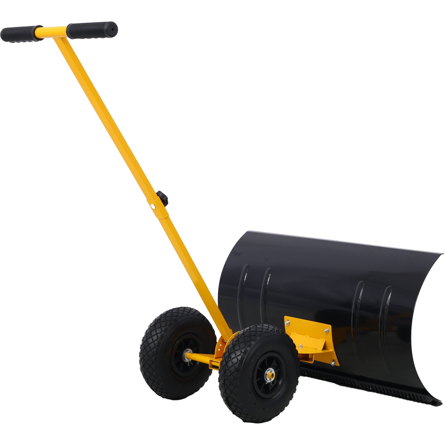 Snow Shovel with Wheels, Snow Pusher, Cushioned Adjustable Angle Handle Snow Removal Tool, 29" Blade, 10" Wheels,yellow color