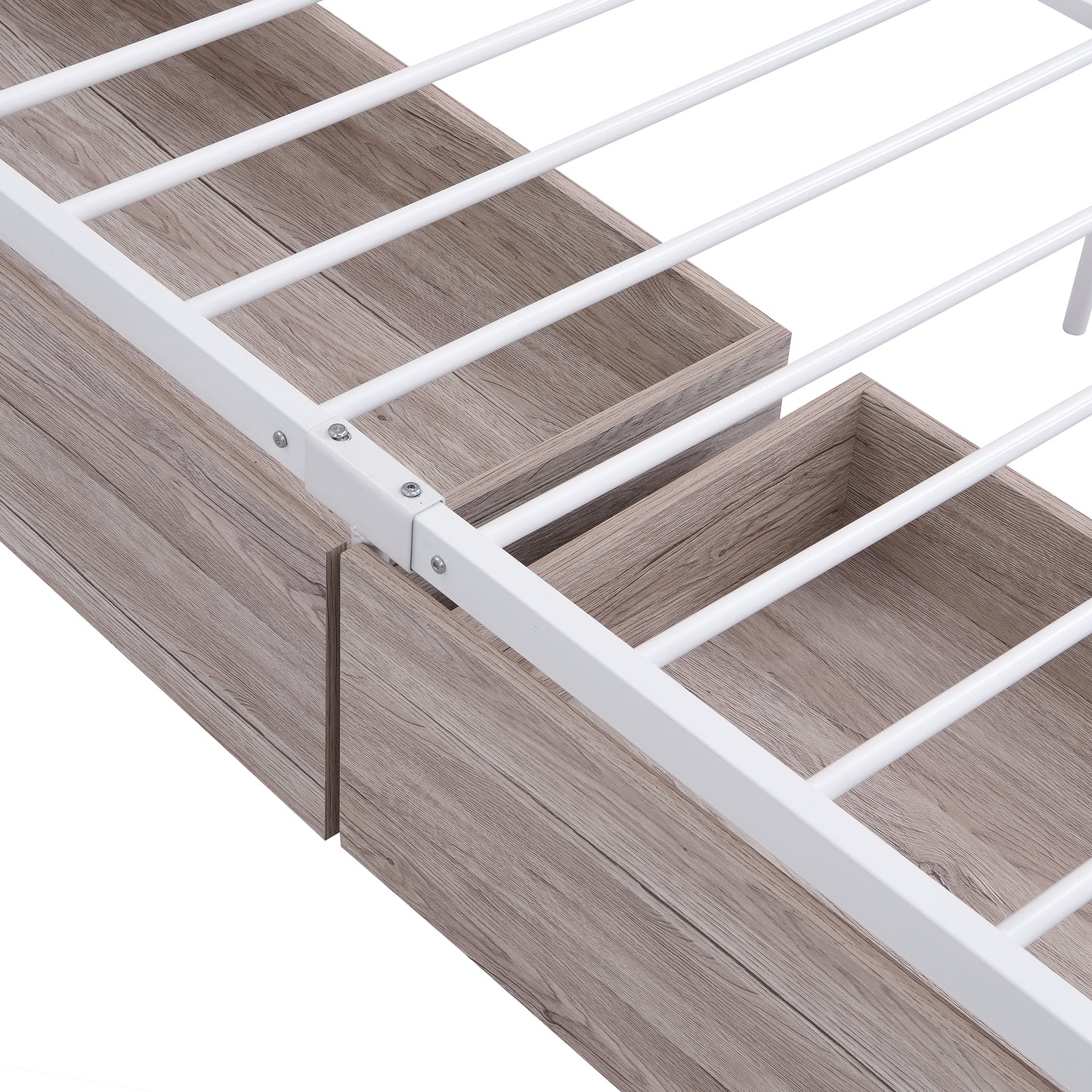 Queen Size Metal Platform Bed Frame with Two Drawers,Sockets and USB Ports ,Slat Support No Box Spring Needed  White