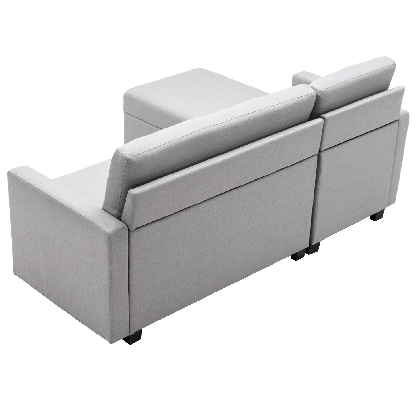 Convertible Sleeper Sofa Bed with Chaise and Memory Foam Mattress, Light Gray Linen